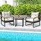 Outdoor Patio Furniture Set 3 Piece Acacia Wood Rattan Chairs Coffee Table Set